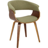 Vintage Mod Dining or Accent Chair in Green Fabric & Walnut Finish